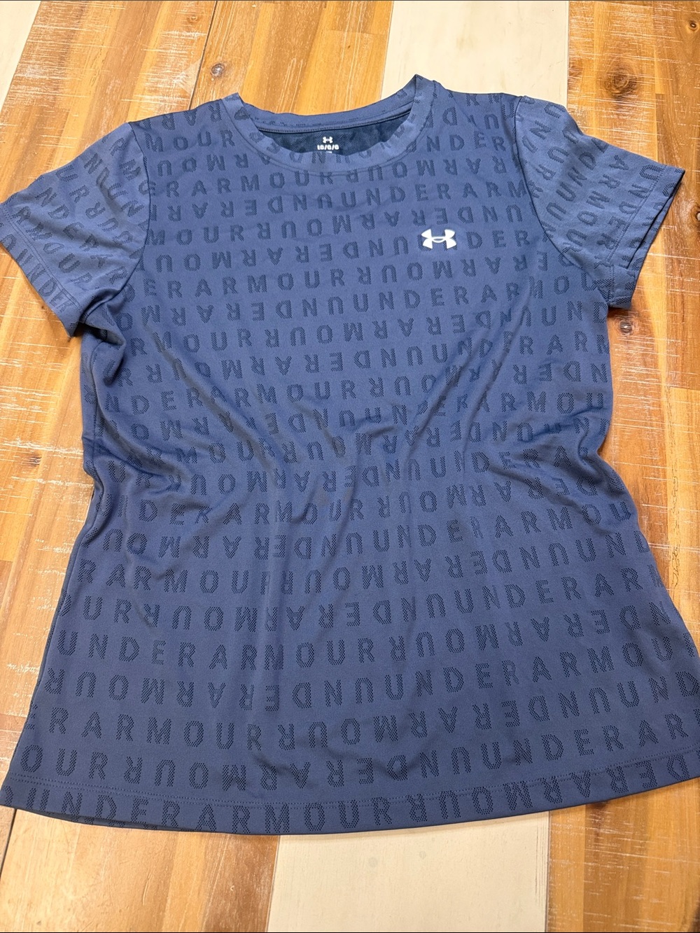 Under Armour Navy Short Sleeve Logo Tee with All-Over Text